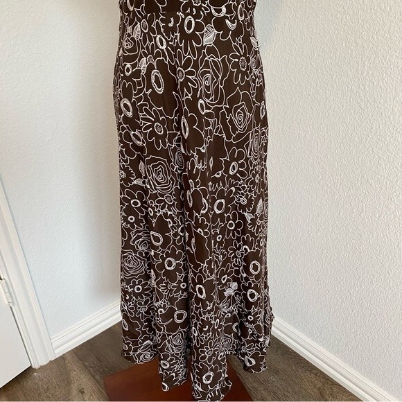 Vintage Sheri Martin Midi Floral Brown White V Neck Criss Cross Size 10 - Picture 5 of 11